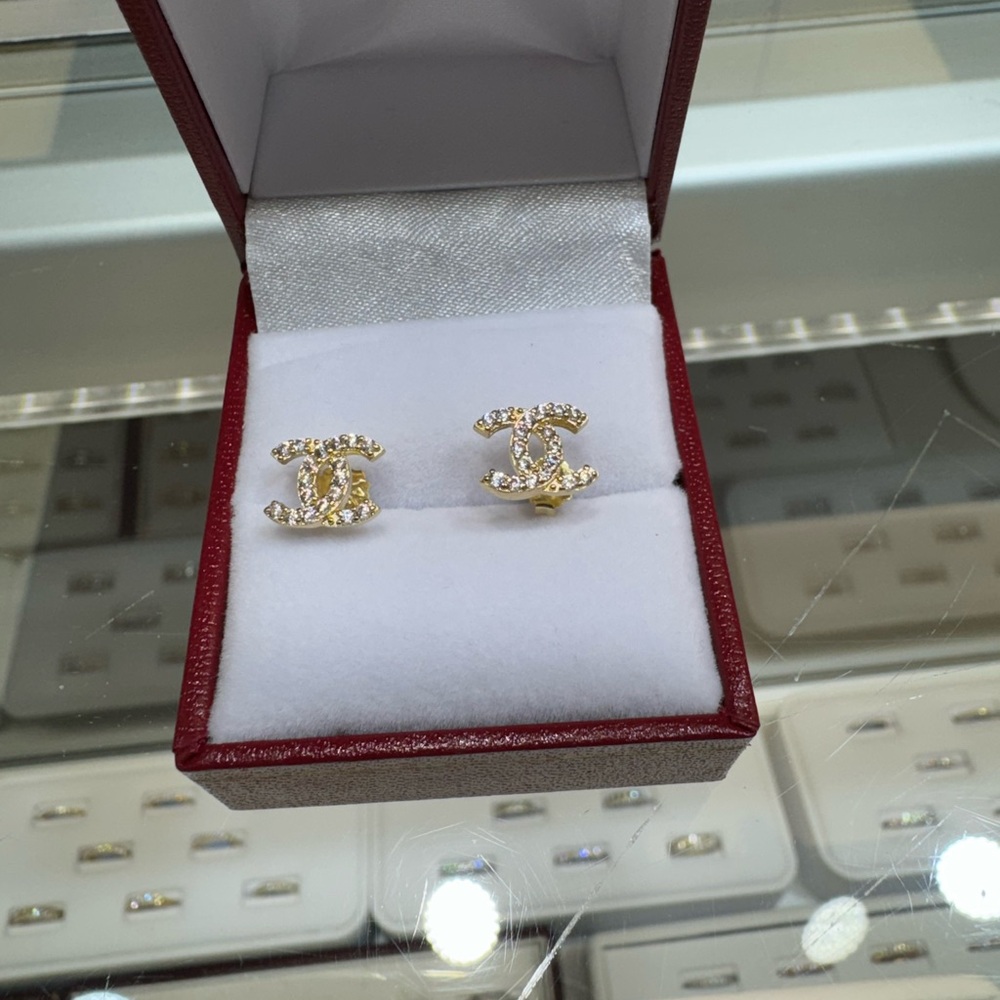 Flash Sale! 14KT CZ cubic & Yellow Gold Designer-Inspired stud Earrings